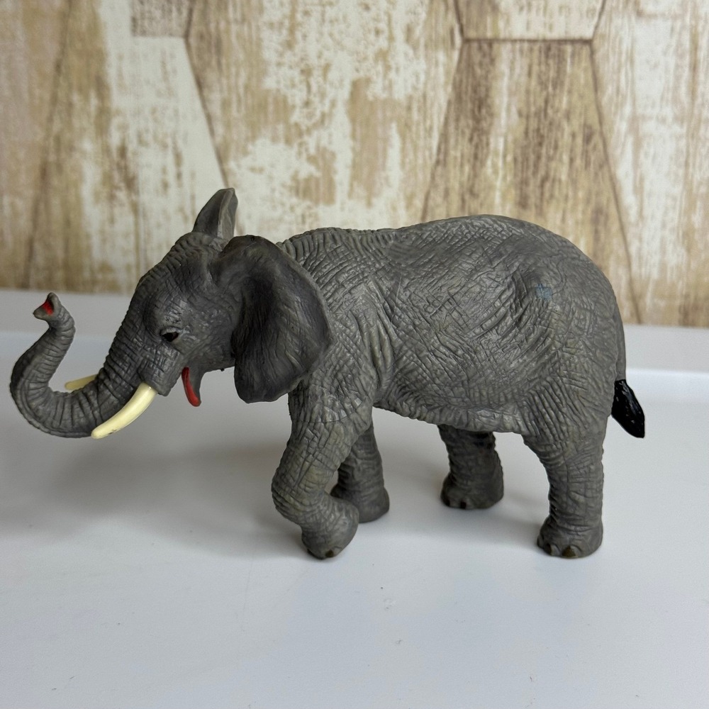 Vintage PVC Rubber Realistic Gray Elephant Figurine Toy Safari Wildlife Figurine